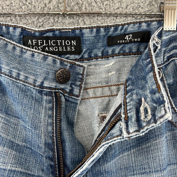 AFFLICTION LOS ANGELES Denim Jeans Mens 42x31 Flap Back Pocket Plain Jane - Picture 9 of 14